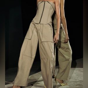 Zara topstitched zipper bustier and pants